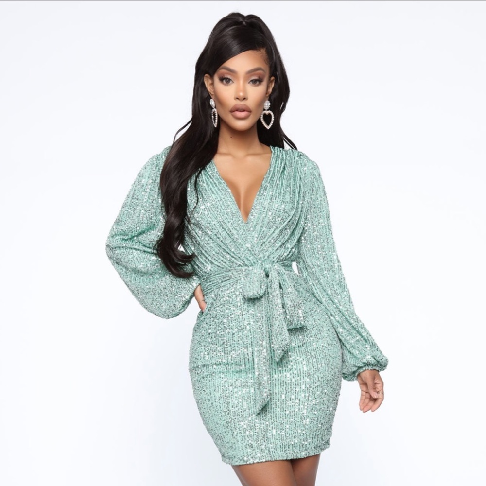 Fashion Nova Seeing the Stars Sequin Dress - Mint